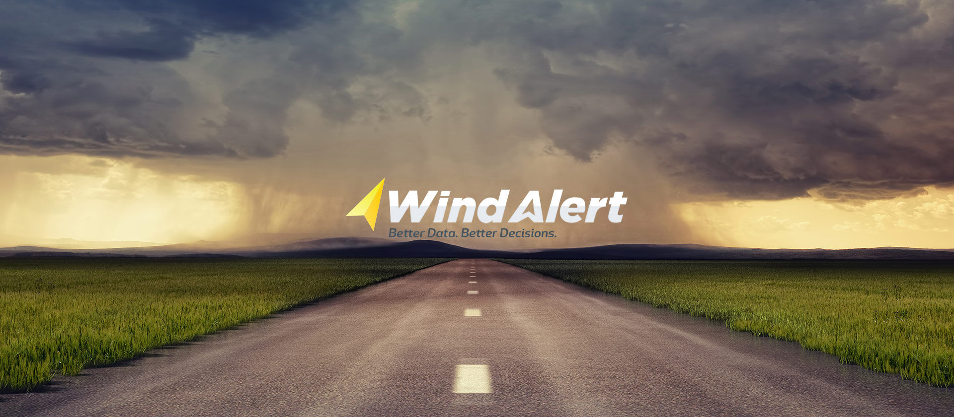 WindAlert cover image showing a gust wind wind blowing down a long road.