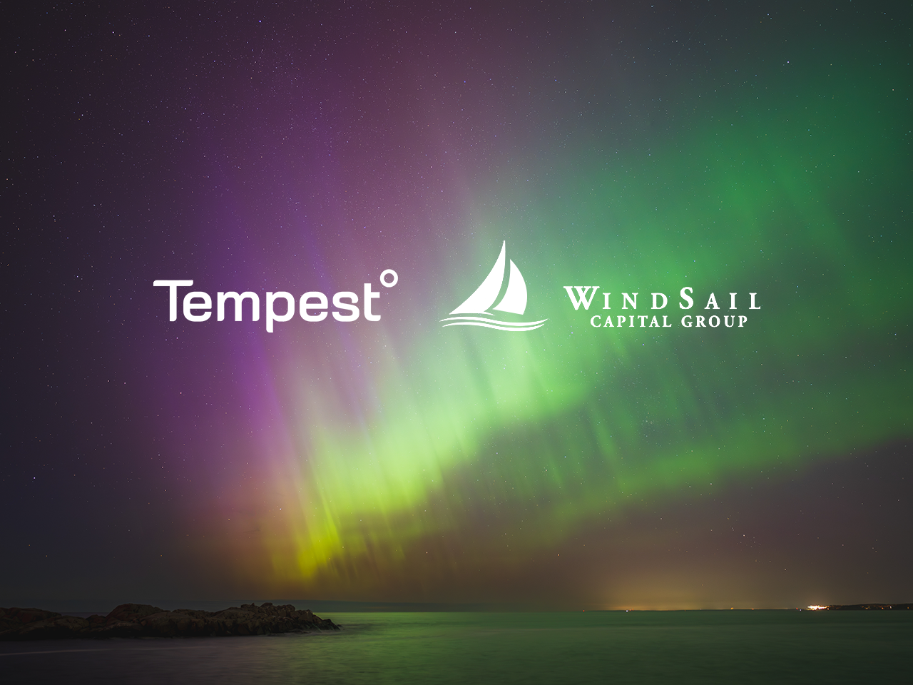 tempest logo and windsail capital logo on night sky background