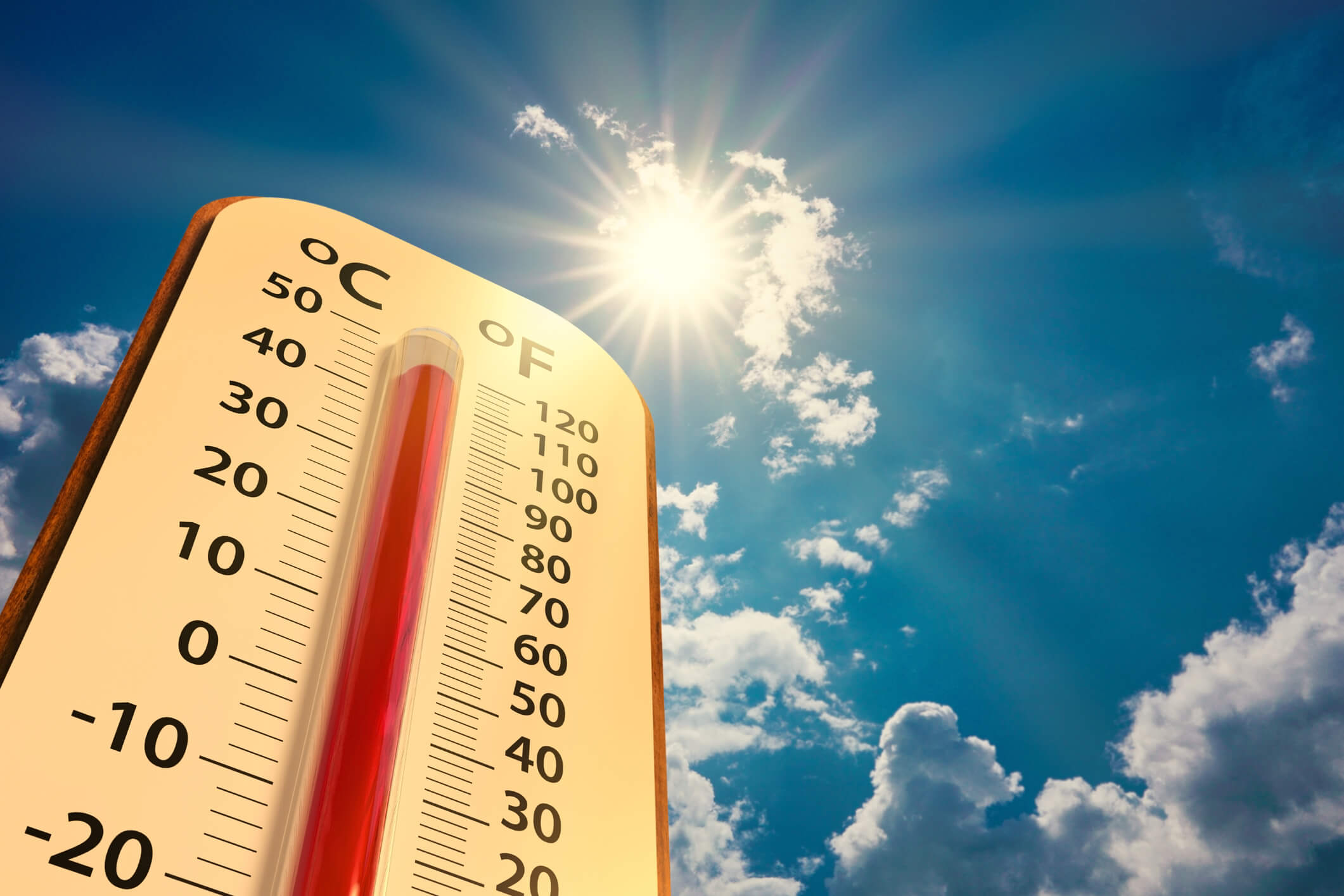 a thermometer reading the heat
